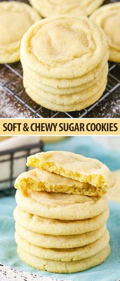 soft and chewy sugar cookies stacked on top of each other