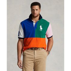 An American style standard since 1972 the Polo shirt has been imitated but never matched. Over the decades Ralph Lauren has reimagined his signature style in a wide array of colors and fits yet all retain the quality and attention to detail of the iconic original. This color-blocked Big & Tall version features a twill “3” patch representing the number typically worn by a polo team’s strongest player. Ralph Lauren partners with Better Cotton™ to improve cotton farming globally. Better Cotton trai Multicolor Cotton Shirt With Contrast Color, Multicolor Contrast Cotton Shirt, Casual Multicolor Shirt With Contrast Color, Multicolor Collared Top With Color Matching, Collared Cotton Top With Color Matching, Cotton Collared Top With Color Matching, Ralph Lauren Multicolor Cotton Top, Ralph Lauren Multicolor Casual Tops, Casual Multicolor Ralph Lauren Tops