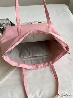 BirdinBag - Large Capacity Pink Metal Detail Shoulder Tote Bag Large Capacity Pink Hobo Bag For Travel, Pink Large Capacity Hobo Bag For Daily Use, Trendy Portable Softback Shoulder Bag, Casual Pink Bag With Large Capacity, Casual Pink Bags With Large Capacity, Pink Canvas Bag With Zipper For Daily Use, Casual Pink Softback Bag, Casual Pink Large Capacity Hobo Bag, Casual Large Capacity Pink Hobo Bag