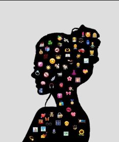 the silhouette of a woman's head with many different icons on her face and neck