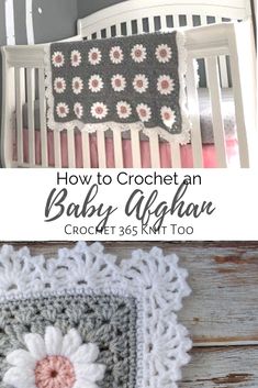 the crochet baby afghan is on display