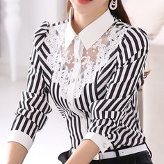 Elegant Striped Lace Long Sleeve Embroidery Office Blouse ShirtS:Shoulder:35cm,Bust:84cm,Length:64cm

M:Shoulder:36cm,Bust:88cm,Length:65cm

L:Shoulder:37cm,Bust:92cm,Length:66cm

XL:Shoulder:38cm,Bust:96cm,Length:67cm

XXL:Shoulder:39cm,Bust:100cm,Length:68cm

3XL:Shoulder:40cm,Bust:104cm,Length:69cm

4XL:Shoulder:41cm,Bust:108cm,Length:70cm

5XL:Shoulder:42cm,Bust:112cm,Length:71cm Slim Blouse, Lace Blouse Long Sleeve, Patch Work Blouse, Office Fashion Women, Long Sleeve Striped Top, Lace Top Long Sleeve, Striped Long Sleeve Shirt, Spring Shirts, Lace Shirt