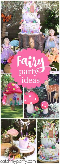 fairy party ideas including cake and decorations