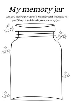 a jar with stars around it that says, my memory jar can you draw a picture of