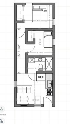 the floor plan for a small apartment with one bedroom and an attached living room area