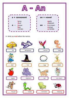 a - am worksheet with pictures and words for children to learn in english