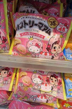 hello kitty snacks are on display in a store