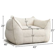 a white dog bed with measurements for it