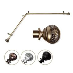 three different types of curtain rods and knobs