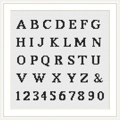 the cross stitch alphabet is shown in black and white, with letters that appear to be from