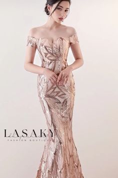 Lasaky - Elegant Formal Evening Gown with Fishtail Hem and Sparkling Glitter Accent, Perfect for Gala Events and Hosts Fishtail Gown For Party Season, Gold Sequined Floor-length Mermaid Dress, Fishtail Sequin Dress For Weddings And Party Season, Fishtail Gown For Gala And Party Season, Glamorous Gold Mermaid Dress With Sequins, Glamorous Gold Sequin Mermaid Dress, Formal Evening Gown, Mother Of The Bride Gown, Gala Events