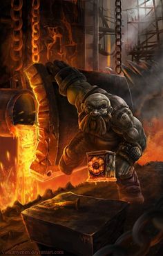 an image of a man with a hammer in his hand and fire coming out from behind him