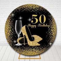 Black And Gold Woman Adult Round Backdrop Cover 50th Birthday Party Themes For Women Zazzle, Woman Happy Birthday, 50 Years Birthday, 50th Party Ideas, Grass Backdrops, Gold Glitter Heels, 50th Birthday Party Decorations, Birthday Backdrops, Woman Happy