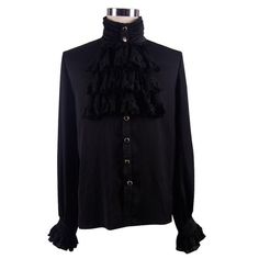 Some things never go out of style, do they?This gothic chiffon shirt will look absolutely refined with it's bowtie which is reminiscent of Victorian era fashion.The intricate buckle, the flow fit and a turtleneck, what's not to like about this shirt?Also available in Porcelain Frost (White). Product Specifications:Style: GothicFabric: 100% Polyester