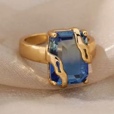 Sapphire Titanium 18k Gold Plated Handcrafted Colored Gemstone Rings, Blue Enamel Ring, Creative Rings, Blue Gemstone Engagement Rings, Orange Sapphire Ring, Pink Pearl Ring, Mothers Rings, Aqua Chalcedony Ring, Earth Jewelry