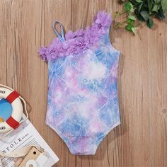 Girls Purple Flower Sleeveless Tie Dye Swimwear Girl Boutique Clothing Wholesale - PrettyKid Kid Swimsuit, One Piece Kid, Tie Dye Swimwear, Sales Girl, Wholesale Boutique Clothing, Swimwear Fabric, Shell Print, Girls Boutique Clothing, Clothing Wholesale