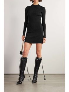 Balenciaga Dress, Balenciaga Style, Balenciaga Clothing, Winter Beauty, Knit Mini Dress, Everyday Wardrobe, Black Stretch, Swimwear Tops, Jeans Dress