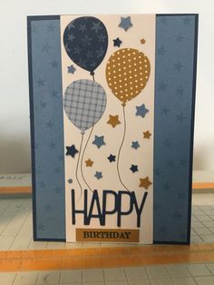 a birthday card with balloons and stars on it