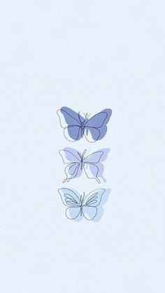 three butterflies flying in the sky with one blue and one white butterfly on it's back