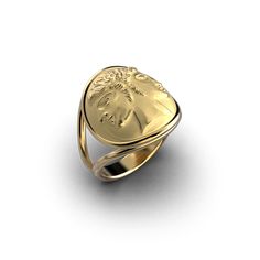 Ancient style Janus God Coin Ring made in Italy by Oltremare Gioielli, available in 14k or 18k genuine gold Classic 14k Gold Signet Ring For Ceremonial Occasions, Luxury Recycled Gold Rings, Tarnish Resistant, Symbolic Yellow Gold Engraved Ring With Intaglio, Luxury Tarnish Resistant Rings In Recycled Gold, Luxury 14k Gold Open Signet Ring, Luxury Recycled Gold Rings Tarnish Resistant, Luxury Tarnish-resistant Rings In Recycled Gold, Symbolic Intaglio Engraved Ring, Ceremonial 14k Gold Signet Ring With Polished Finish