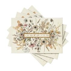 six cards with floral designs on them, one is white and the other has gold foil