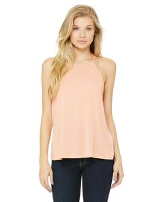 Ladies' Flowy High Neck Tank - PEACH - S | Bella + Canvas Women's Flowy High-Neck Tank Top in Peach Size Small | Polyester Blend B, BC Elegant Tank Tops, Salty Hair, High Neck Tank Top, High Neck Tank, Flowy Tank Tops, Flowy Tank, Sleeveless Tank Top, Sleeveless Tank, Womens Tank