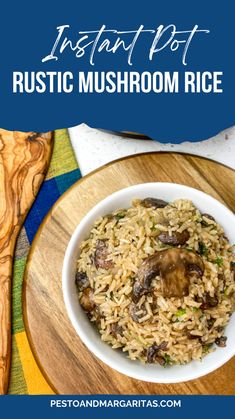 instant pot rustic mushroom rice in a white bowl