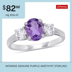 Ring Style: Cocktail Rings, 3-Stone RingsFeatures: Quick ShipSetting: ProngStone Cut: OvalStone Millimeter Measurement: 8 Mm Length, 6 Mm WidthMetal Color: WhiteRing Gallery Height: 6mmBand Width: 2mmCare: Wipe CleanStone Type: 2 Lab Created Sapphire, 1 Genuine AmethystAuthenticity: Genuine StoneBirthstone: February BirthstoneMetal: Sterling SilverCountry of Origin: Imported Classic Three Stone Purple Jewelry, Purple Oval Birthstone Ring, Crystal Amethyst Ring With Center Stone, Amethyst Crystal Ring With Center Stone, Purple Jewelry With Round Stone, Purple Crystal Ring With Center Stone, Purple Amethyst Multi-stone Birthstone Ring, Hallmarked Round Amethyst Ring In Sterling Silver, Anniversary Sterling Silver Amethyst Ring, Brilliant Cut