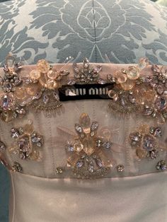 Miu Miu Embroidery Details, Causal Summer Outfits, Miu Miu Embellished, Miu Miu Dress, Classy Short Dresses, Tie Dye Crafts, Wedding Blouse, Bead Embroidery Patterns