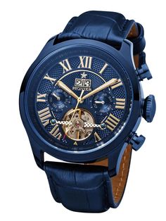 Automatic Havana P7001-6 with blue dial and gold roman numerals with blue case. Watch Animation, Hublot Watches, Fancy Watches, Chicago Shopping, Luxury Watch Brands, Stylish Watches, Classic Watches, Skeleton Watch, Casio Watch