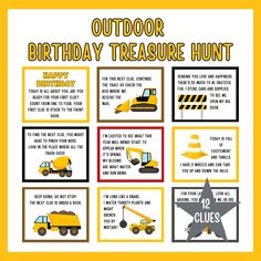 an image of a birthday card for a construction themed child's party with instructions