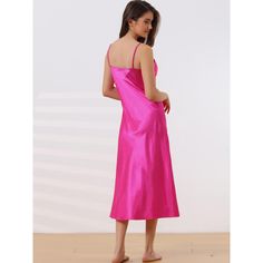 This loungewear dress for women is constructed of soft satin fabric and is skin friendly. Sleeveless, V-neck, lace trim design, highlight female beauty. Whether it's cozy bedtime, relaxing at home, or hanging out, this soft and lightweight women's satin nightgown is the perfect choice for you. Perfect for slumber parties, pajama nights, living room and bedroom, etc this loungewear can also be used as a holiday gift for Mother's Day, Thanksgiving, Christmas, or birthdays. V-neck Satin Dress For Wedding Night, Sleeveless Satin Slip Dress For Night, Satin Camisole Dress For Loungewear, Satin Slip Dress For Sleep, Solid Slip Dress For Wedding Night, Pink Satin Slip Dress For Night, Satin Nightgown With Bias Cut For Sleep, Sleeveless Satin Slip Dress For Sleep, Satin Bias Cut Nightgown For Sleep