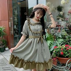 Plaid Green Loose Mori Girl Short Sleeve Dolly Dress with Peter Pan Collar One Size Length 89cm/35" Shoulder Width 39cm/15.5" Bust 94cm/37" Waist 70 ~ 100cm (stretchy elastic)/27.5"-39.5" Material: Polyester Cute Green Dress With Doll Collar, Cottagecore Short Sleeve Dress With Ruffle Hem, Casual Vintage Short Sleeve Dress With Ruffles, Casual Vintage Dress With Ruffles And Short Sleeves, Long Sleeve Ruffled Dress For Picnic, Fall Cottagecore Dress With Doll Collar, Cute Green Daywear Dress, Cute Daywear Dresses For Fall, Cute Dresses For Daywear In Fall