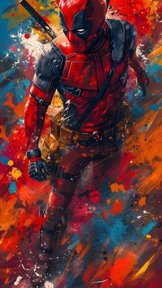 a painting of a deadpool with paint splattered on it