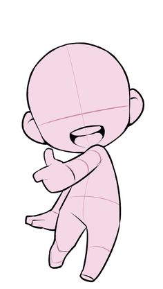 a drawing of a pink cartoon character with one arm extended and the other hand on his chest