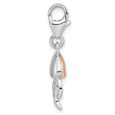 Rhodium over sterling silver 3-Dimensional jellyfish charm with orange glitter enamel and fancy lobster clasp. Measures approximately 1 1/16"L x 3/8"W. Silver Enamel Jewelry With Dangling Charms, Silver Enamel Charms With Lobster Clasp, Orange Dangle Jewelry With Lobster Clasp, Orange Enamel Dangle Jewelry, Sterling Silver Dangle Charms With Lobster Clasp, 3d Jellyfish, Jellyfish Charm, Orange Glitter, Bracelets Gold Diamond