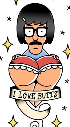 an image of a man reading a book with the words i love butts on it