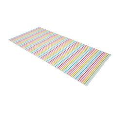 a multicolored striped rug is shown on a white background with no one in it