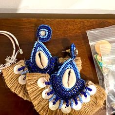 Beautiful New Shell Dangle Earrings With Blue Accent Bhavya Ramesh, Blue Accent, Shell Earrings, Blue Accents, Earrings Color, Diy Kit, Diy Kits, Shells, Color Blue