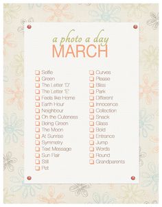 a photo day checklist with flowers and butterflies on the back, which is written in orange