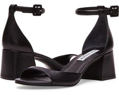 Steve Madden Ella | Zappos.com Steve Madden Black Sandals, Tan Block Heels, Steve Madden Flats, Neutral Heels, Black Suede Shoes, Steve Madden Shoes Sandals, Ankle Strap Sandals Heels, Steve Madden Sandals, Formal Outfits