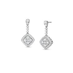 Make your grand entrance wearing these sophisticated cushion-shaped lab-created multi-diamond drop earrings. Fashioned in cool 10K white gold Each drop showcases a tilted cushion-shaped composite of lab-created diamonds shimmering in a lab-created diamond halo. Lab-created diamonds connect the drop to the inverted teardrop-shaped post, also sparkling with lab-created diamonds. Radiant with 3/4 ct. t.w. of lab-created diamonds These earrings secure comfortably with friction backs. Elegant Cushion Cut Diamond Earrings For Wedding, Elegant Cushion Cut Diamond Wedding Earrings, Elegant Halo Design Cushion Cut Earrings, Elegant Cushion Cut Halo Earrings, Formal Diamond Earrings With Cushion Cut And Diamond Accents, Formal Fine Jewelry Cushion Cut Diamond Earrings, Formal Cushion Cut Diamond Earrings With Diamond Accents, Elegant Cushion Cut Diamond Earrings With Brilliant Finish, Formal Cushion Cut Diamond Earrings With Accents