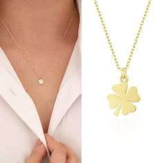 "Introducing the 14k Gold Clover Leaf Necklace, a beautiful and elegant piece of jewelry that celebrates the timeless symbol of good luck. Made of high-quality 14k gold, this necklace is both durable and luxurious, making it a perfect addition to any jewelry collection. The intricate clover leaf design is a symbol of good luck and fortune, making this necklace not only a fashionable accessory, but also a meaningful representation of personal values and beliefs. Whether you're looking for a speci Nickel-free Gold Jewelry For Birthday Gift, Nickel-free Yellow Gold Jewelry For Birthday, Yellow Gold Jewelry For Birthday Gift, Dainty Jewelry For Birthday, Dainty Jewelry For Birthday Gift, Minimalist Jewelry For Birthday Gifts, Handmade Yellow Gold Jewelry For Birthday, Handmade 14k Gold Jewelry For Birthday, Dainty Nickel-free Jewelry For Birthday Gift