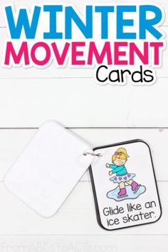 the winter movement cards are being displayed on a white background with text that reads, glide like an ice skater