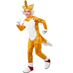 He might not be as fast as Sonic the Hedgehog, but Miles “Tails” Prower still has a couple of tricks up his sleeve. In the Sonic Tails Child Deluxe Costume, your little one will have a pair of tails and plenty of brains to help the blue hedgehog defeat Dr. Eggman. It comes with a jumpsuit with attached boot covers and a headpiece, big enough to look just like this classic video game character. It's time to teach those robots who's boss. Tails Costume, Sonic The Hedgehog Costume, Sonic The Hedgehog Tails, Tails Sonic The Hedgehog, Sonic Tails, Sonic & Knuckles, Blue Hedgehog, Classic Video Games, Fancy Dress For Kids