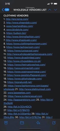an image of a cell phone screen with the text'whole sale vendors list '