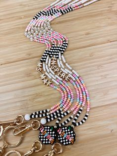 Black and White Colorful Teacher Lanyard, Teacher Gift, Badge Necklace, Fun Lanyard, Seed Bead Lanyard, Beaded Lanyard - Etsy Diy Lanyard Beaded, Diy Teacher Lanyard, Lanyards For Teachers, Seed Bead Lanyard, Diy Lanyards, Teacher Lanyard Beaded, Lanyard Ideas, Teacher Apparel, Lanyard Crafts