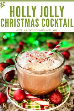 a hot chocolate drink with whipped cream and candy canes