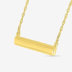 Jewelry Closure: Spring Ring ClaspLink Construction: SolidMetal Color: YellowChain Length: 18 InchChain Width: .6 MillimetersPendant Length: 21.3mmPendant Width: 4.8mmChain Construction: RopeCare: Wipe CleanMetal: 10k GoldNecklace Type: Pendant NecklacesCountry of Origin: Imported Gold Bar Necklace With Adjustable Chain For Formal Events, Gold Bar Necklace With Adjustable Chain For Formal Occasions, Yellow Gold Necklaces With Rectangular Pendant For Everyday, Classic Nameplate Jewelry With Adjustable Chain, Classic Yellow Gold Bar Necklace For Anniversary, Classic Yellow Gold Bar Necklace For Formal Occasions, Timeless Yellow Gold Necklace With Rectangular Pendant, Formal Gold Bar Necklace With Adjustable Chain, Classic Gold Nameplate Bar Necklace