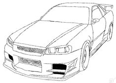 a drawing of a car that is drawn in the style of an outline on paper